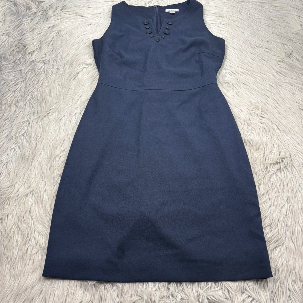 Garnet Hill Women's 6 Navy Embellished Neck Sheath Dress Preppy Nantucket Prep